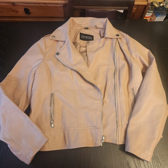 Pink Guess faux-leather motorcycle jacket, size XXL, in like-new condition - Picture 1 of 4